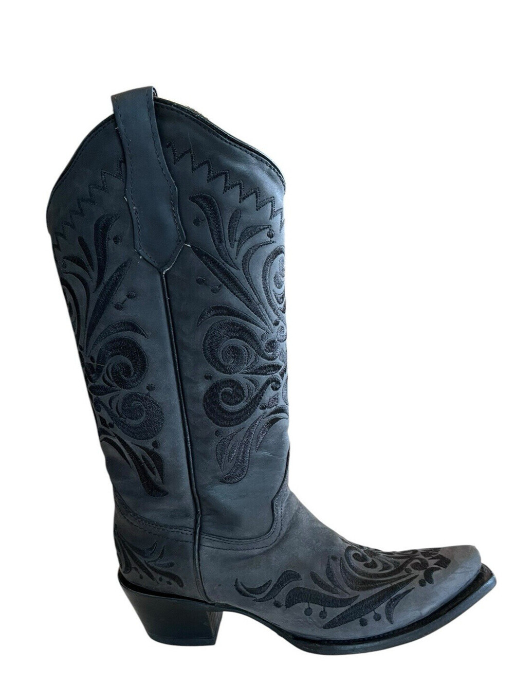 CIRCLE G CORRAL Western Boots Dark Gray Black Filigree Womens Sz 8 Tall 3032.14